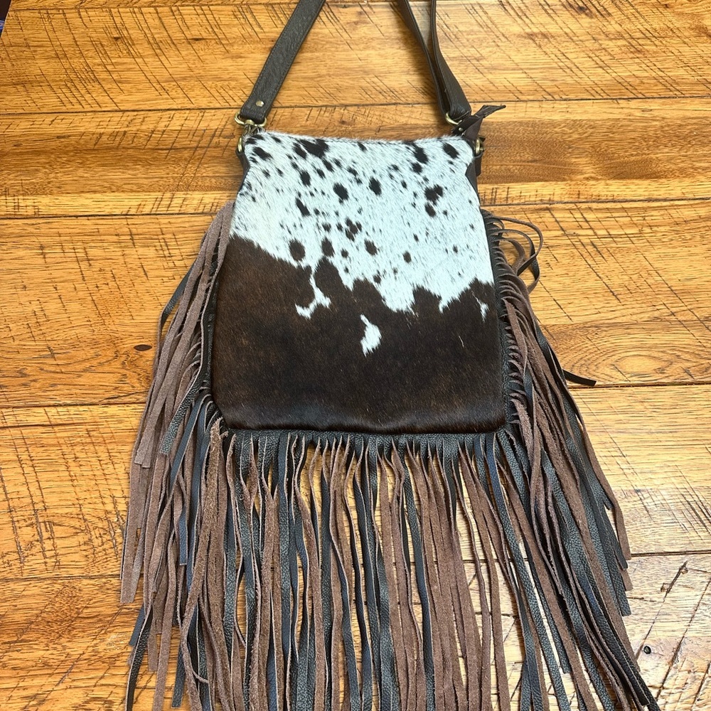 Patricia Nash Black and Brown Cowhide Crossbody Bag,NWOT